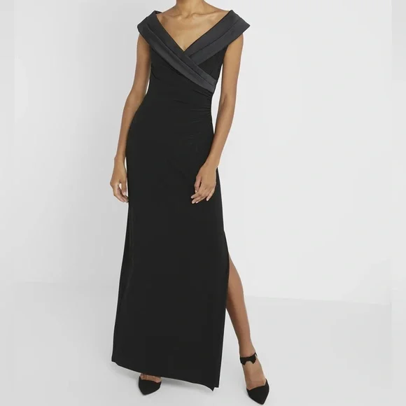 Ralph Lauren | Dresses | Ralph Lauren Womens Dress 8 Black Ruched Pleated  Wrap Full Length Evening Event | Poshmark